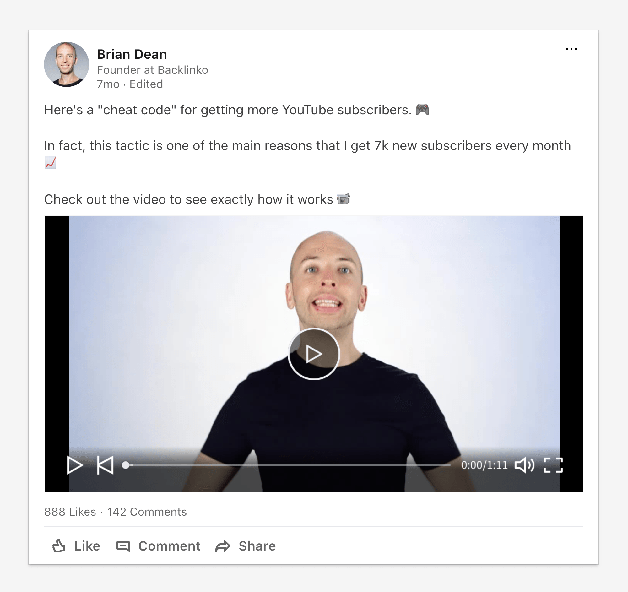 Backlinko LinkedIn video post Backlinko LinkedIn video post