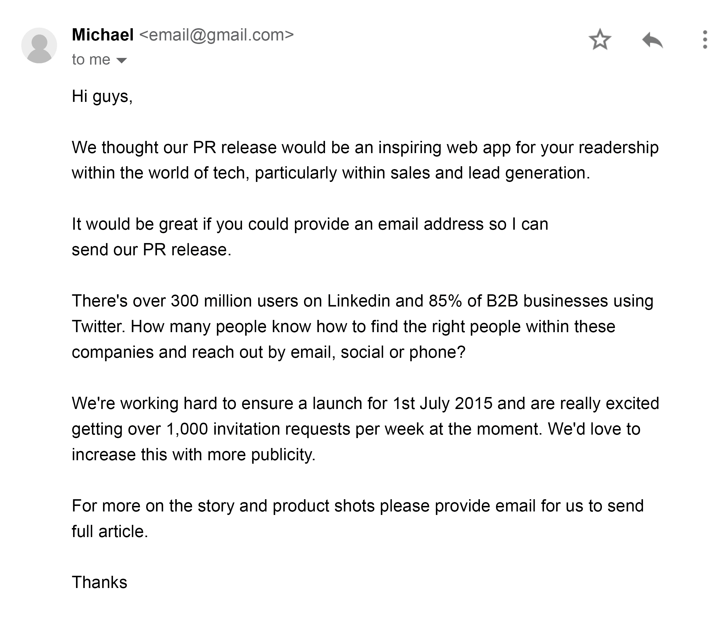 Generic outreach email Generic outreach email