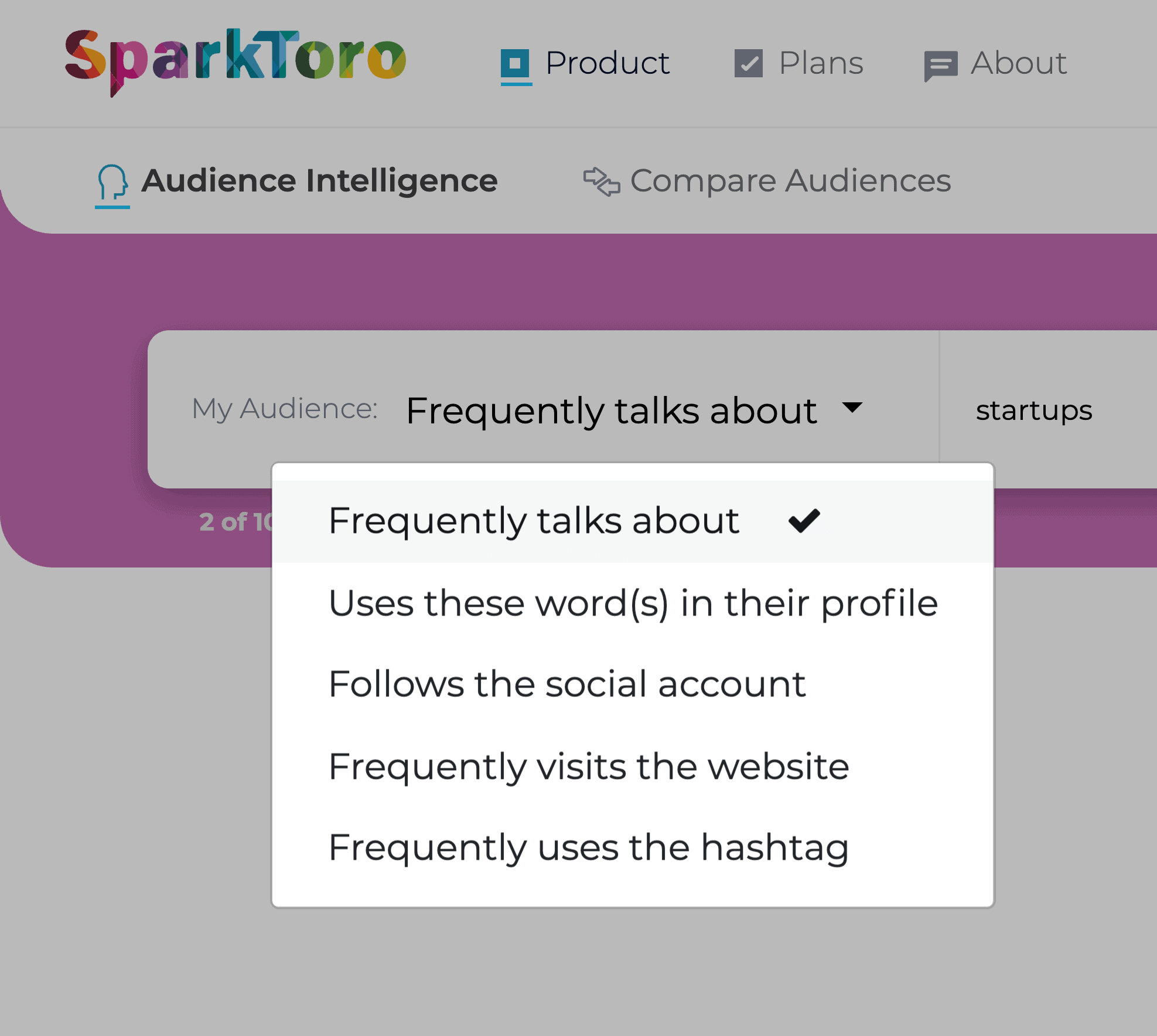 Sparktoro – Audience Intelligence Dropdown Menu Sparktoro – Audience Intelligence Dropdown Menu