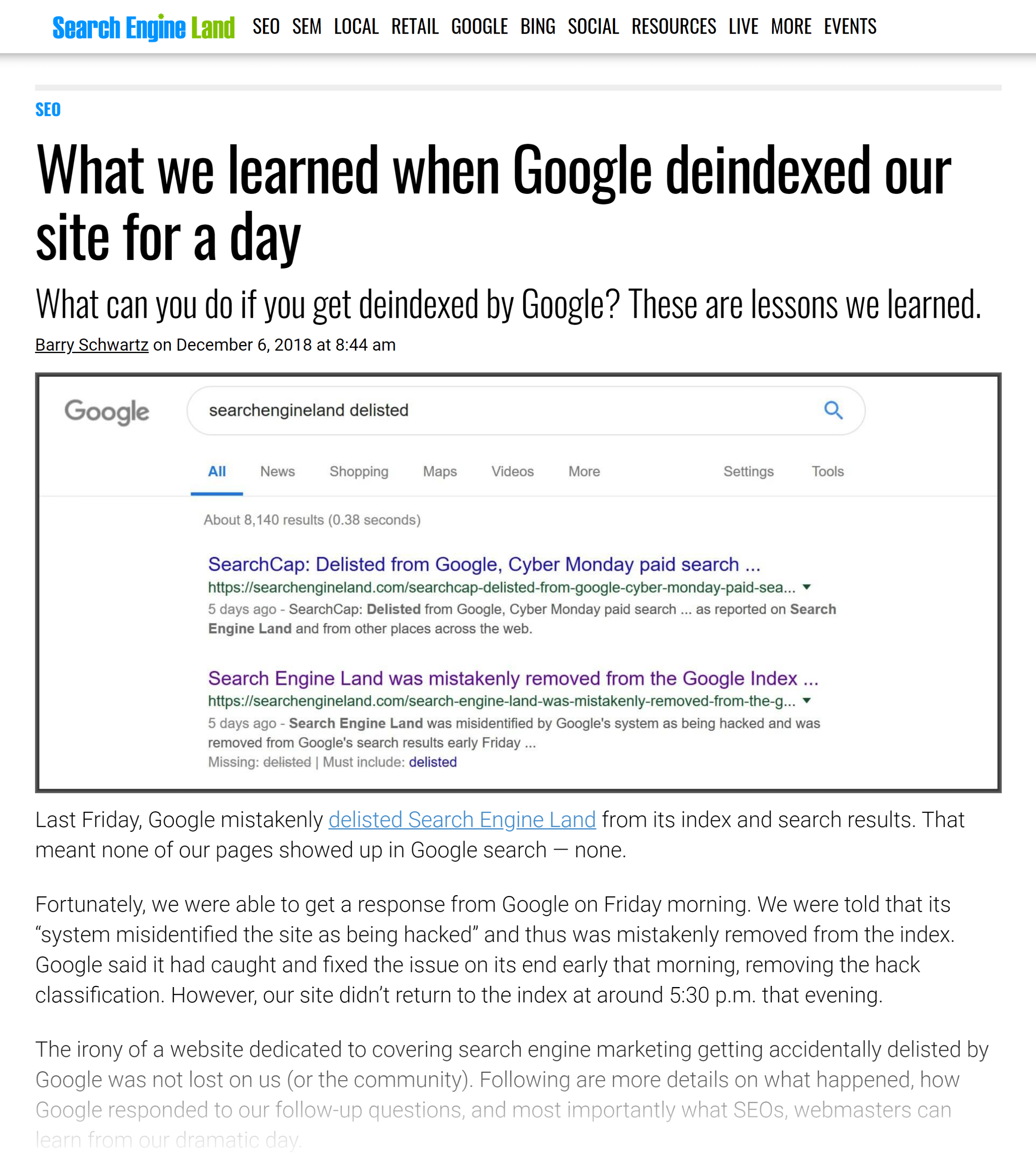 Search Engine Land – What we learned when Google deindexed our site Search Engine Land – What we learned when Google deindexed our site