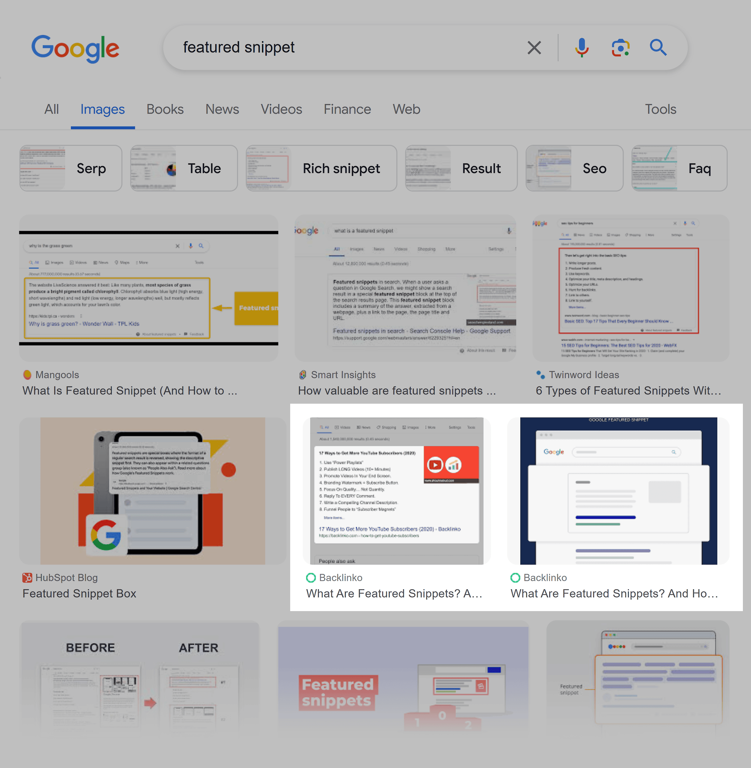 Google Images – Featured snippet