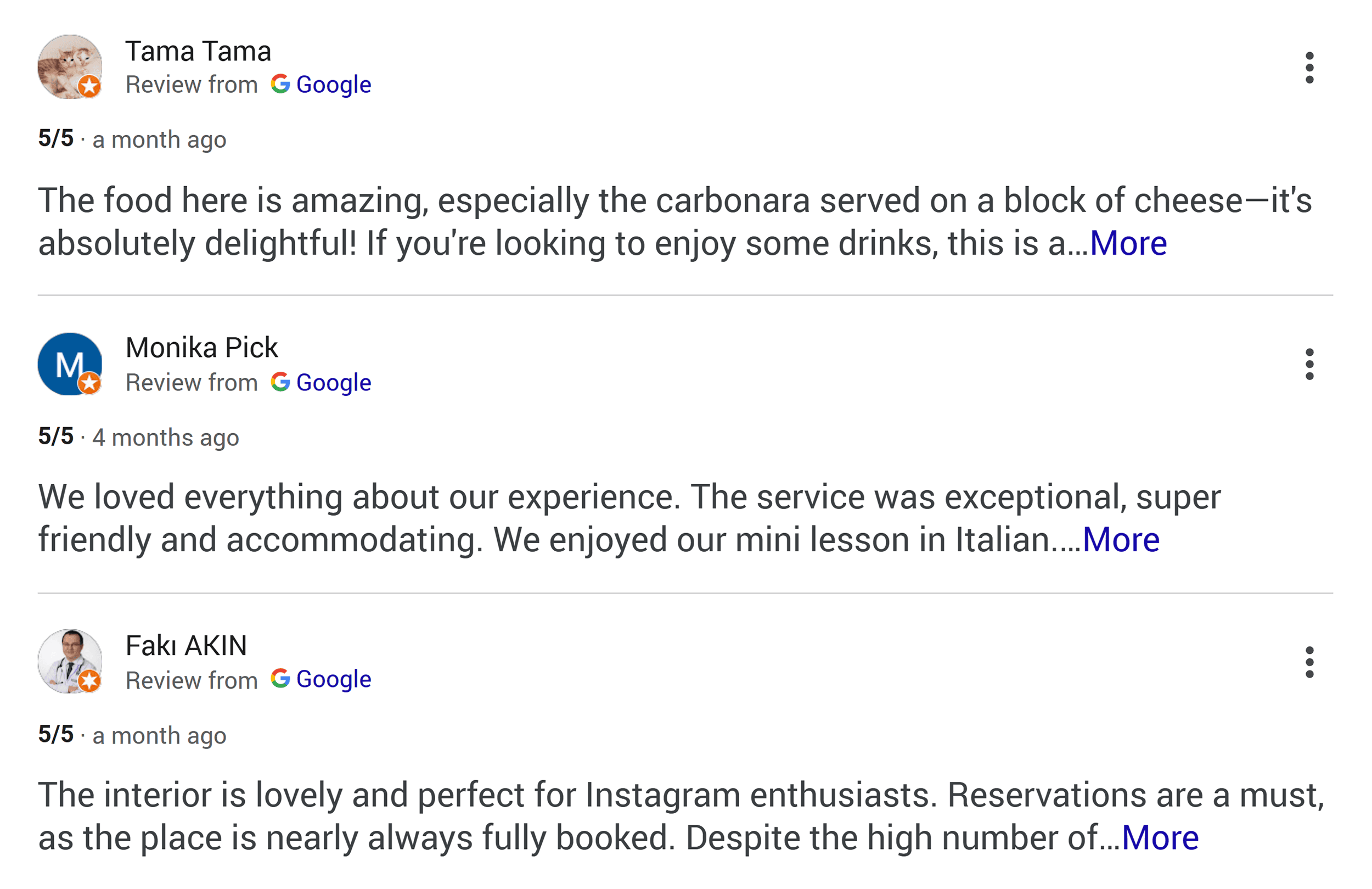 Google Reviews – Restaurant