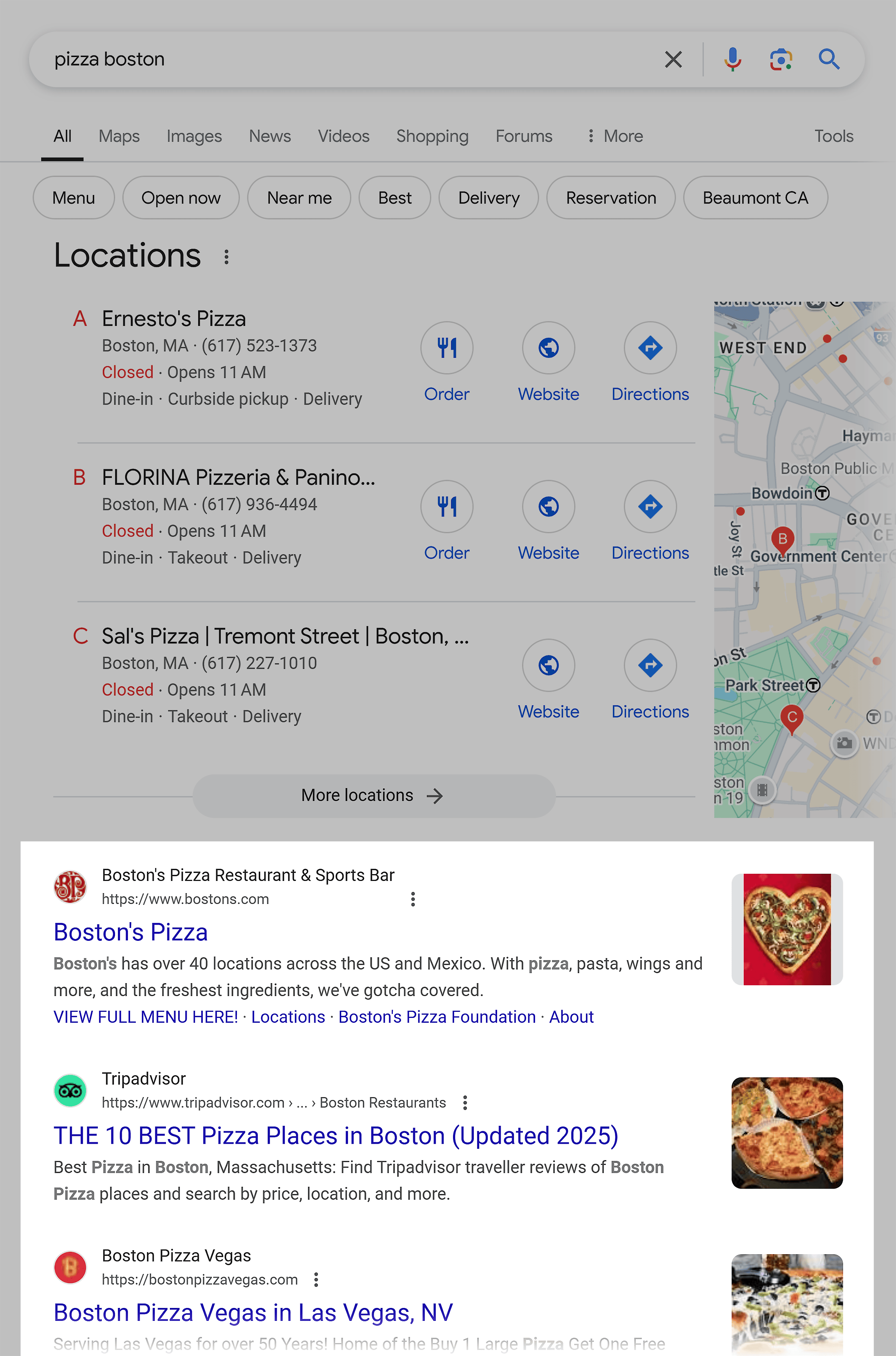 Google SERP – Pizza Boston Google SERP – Pizza Boston