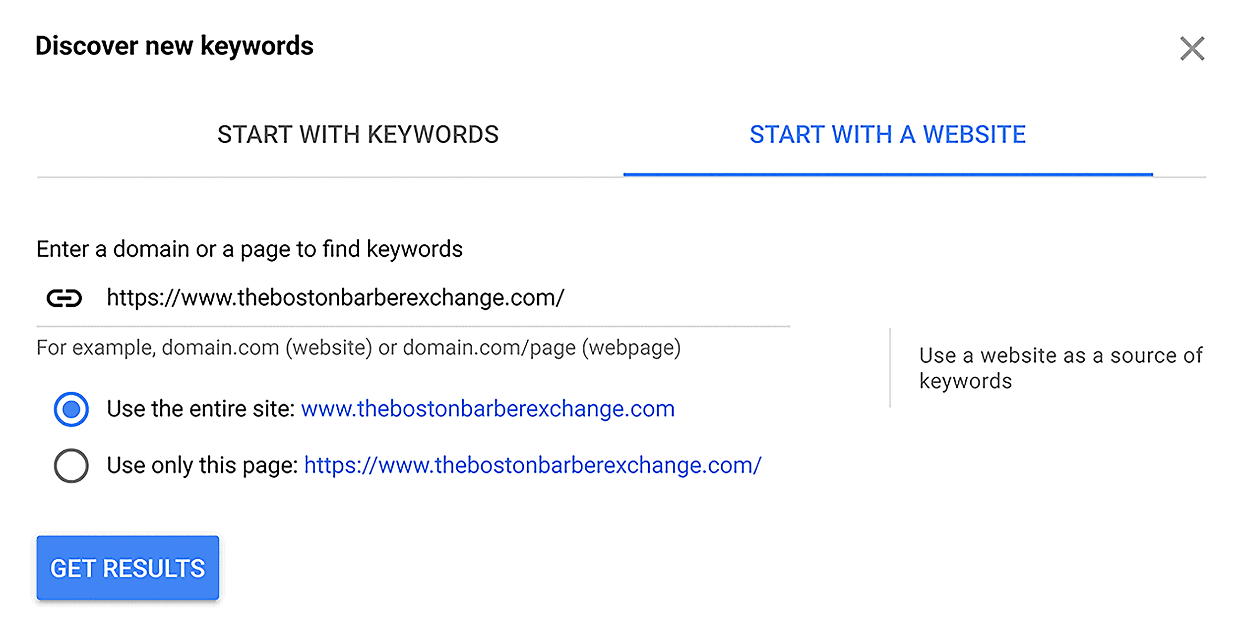 Keyword Planner – Start with a website search Keyword Planner – Start with a website search