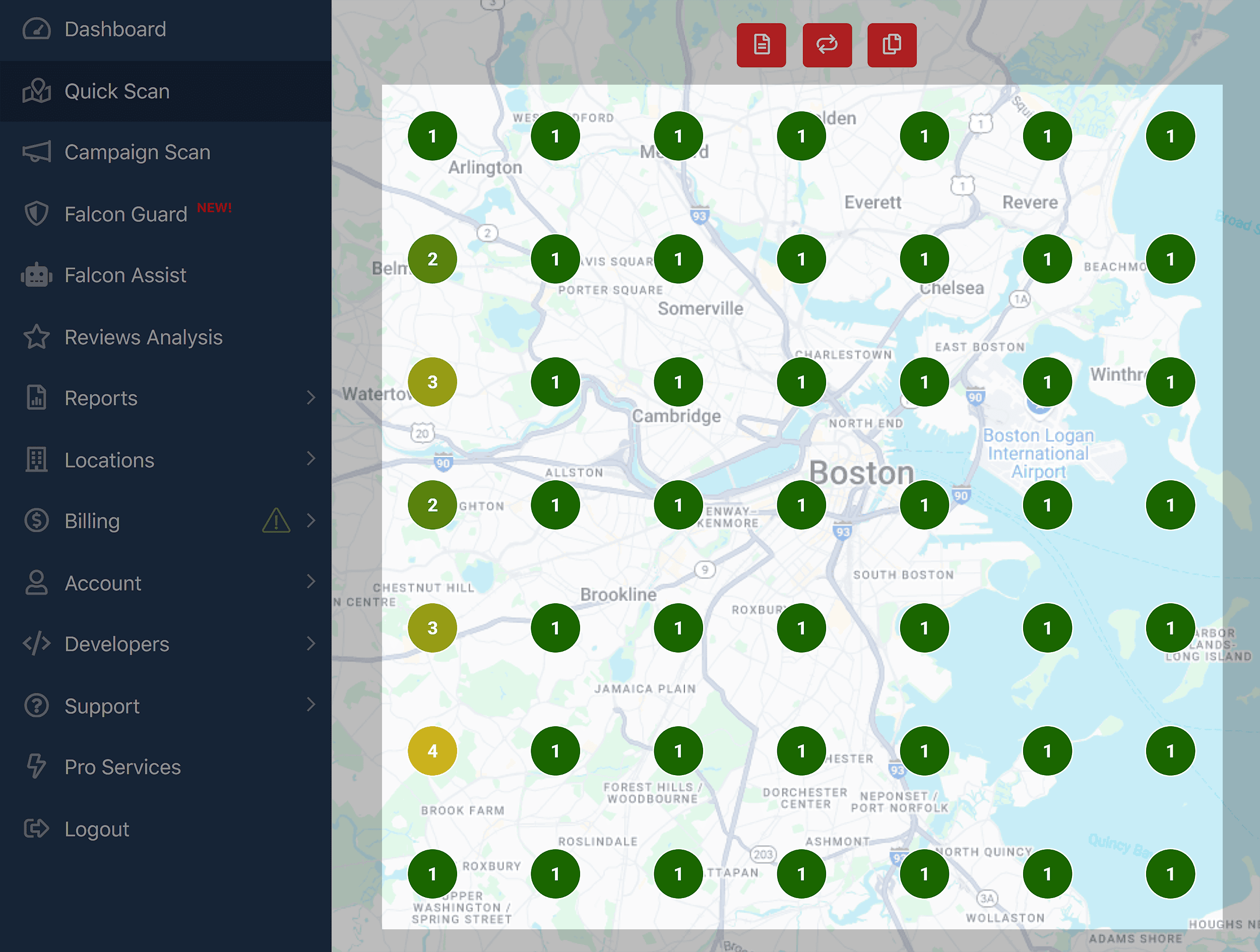 Local Falcon – Map scan results – Downtown vs. Outskirts Local Falcon – Map scan results – Downtown vs. Outskirts